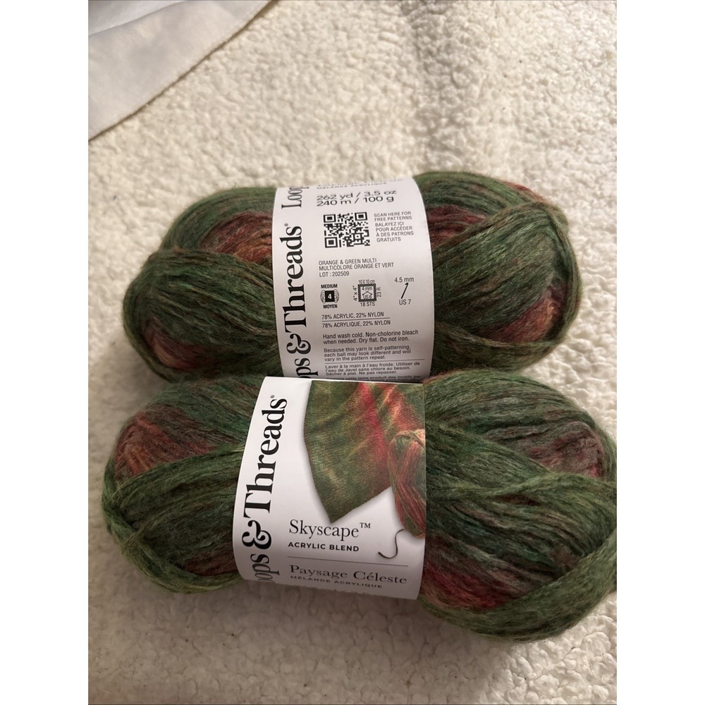 Skyscape Yarn by Loops & Threads "Orange & Green Multi" 2 Pack